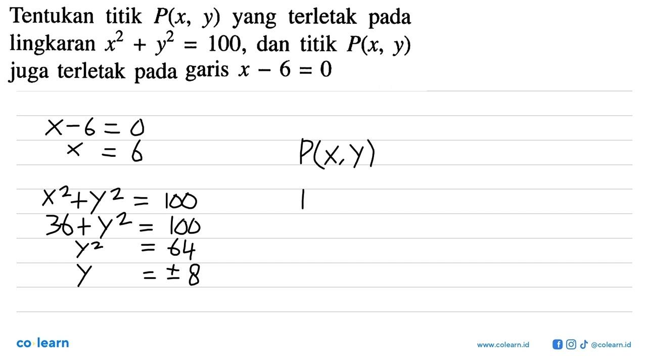 Tentukan titik P(x, y) yang terletak pada lingkaran