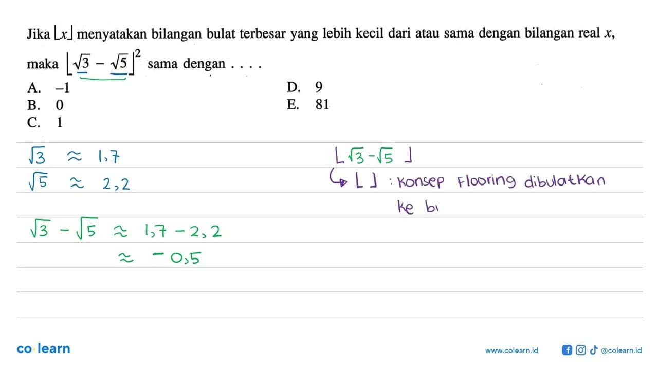 Jika [x] menyatakan bilangan bulat terbesar yang lebih