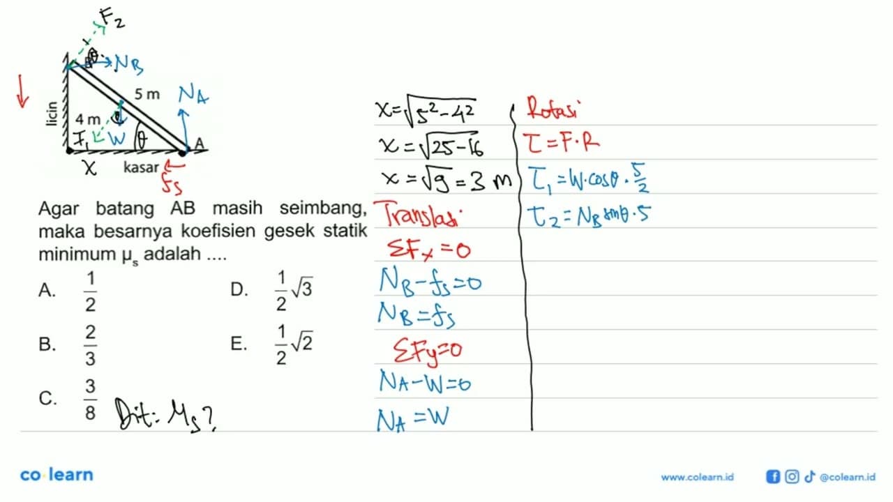 B licin 4 m 5 m A kasar Agar batang AB masih seimbang, maka