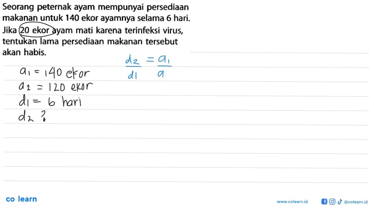 Seorang peternak ayam mempunyai persediaan makanan untuk