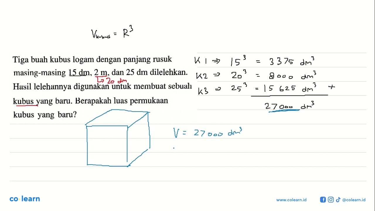 Tiga buah kubus logam dengan panjang rusuk masing-masing 15
