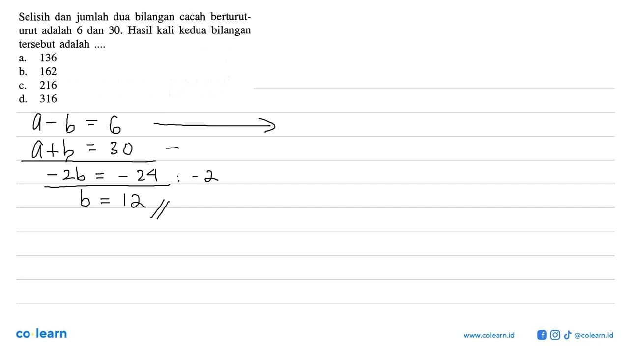 Selidih dan jumlah dua bilangan cacah berturut-turut adalah