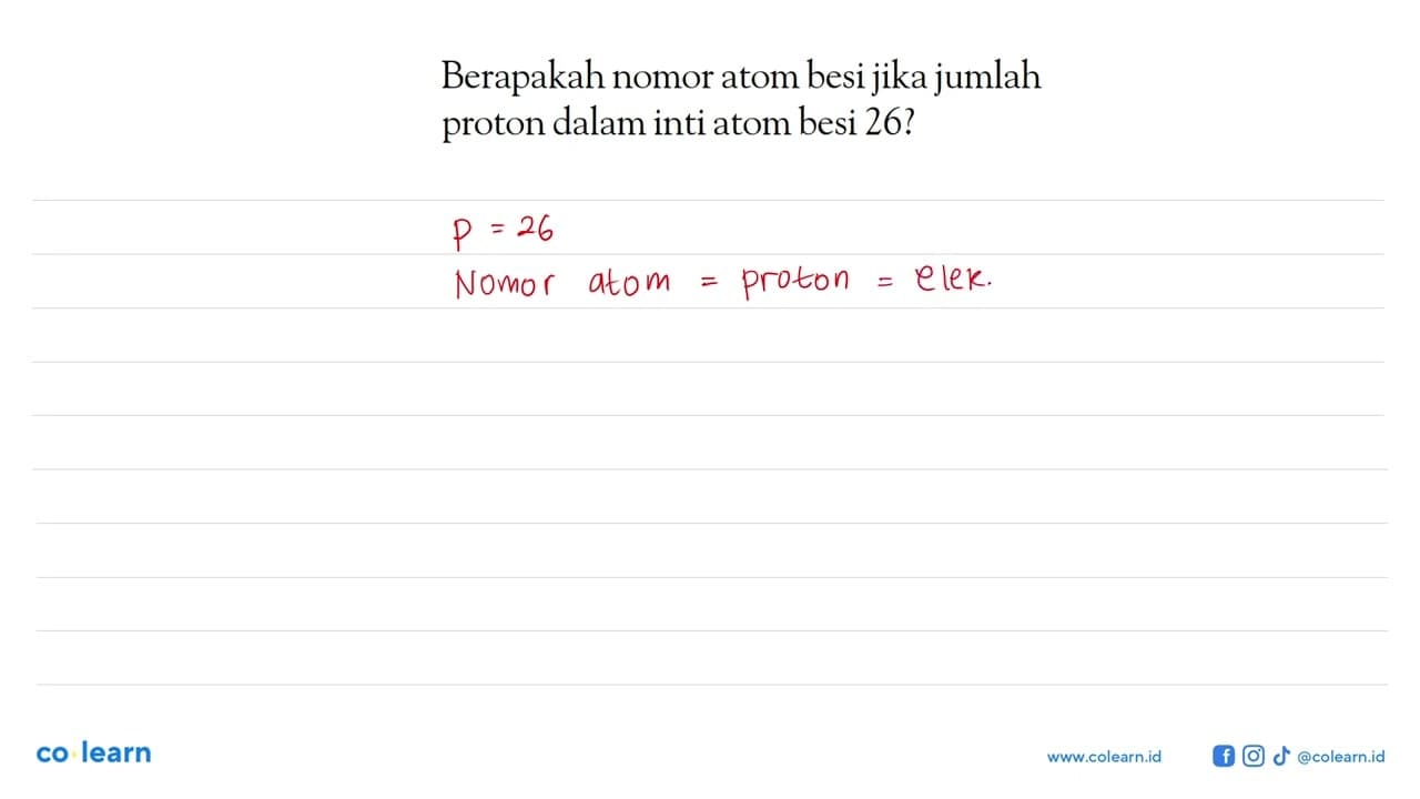 Berapakah nomor atom besi jika jumlah proton dalam inti