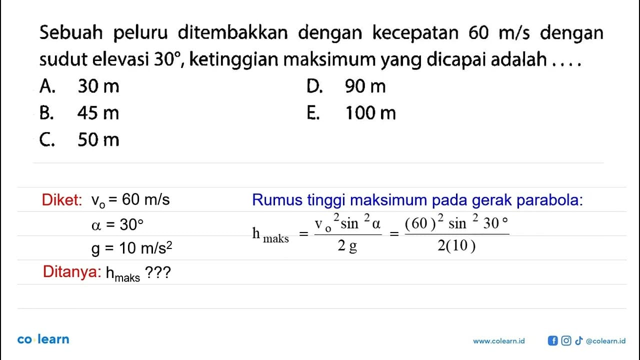 Sebuah peluru ditembakkan dengan kecepatan 60 m/s dengan