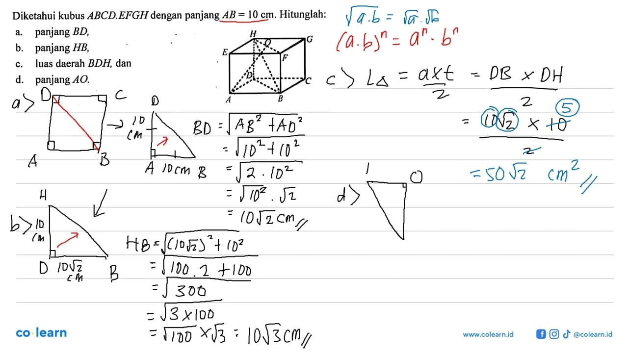 Diketahui kubus ABCD.EFGH dengan panjang AB = 10 cm.