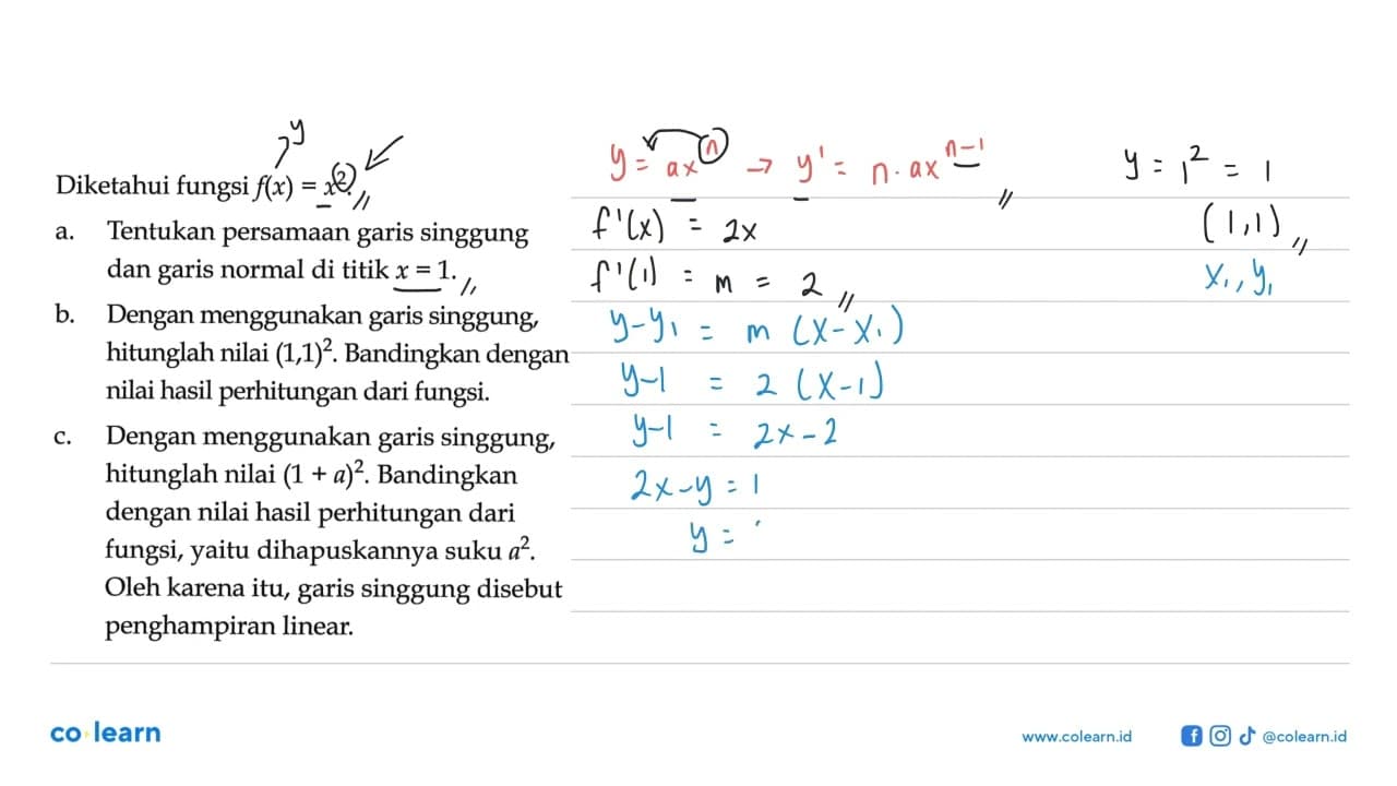 Diketahui fungsi f(x)=x^2. a. Tentukan persamaan garis