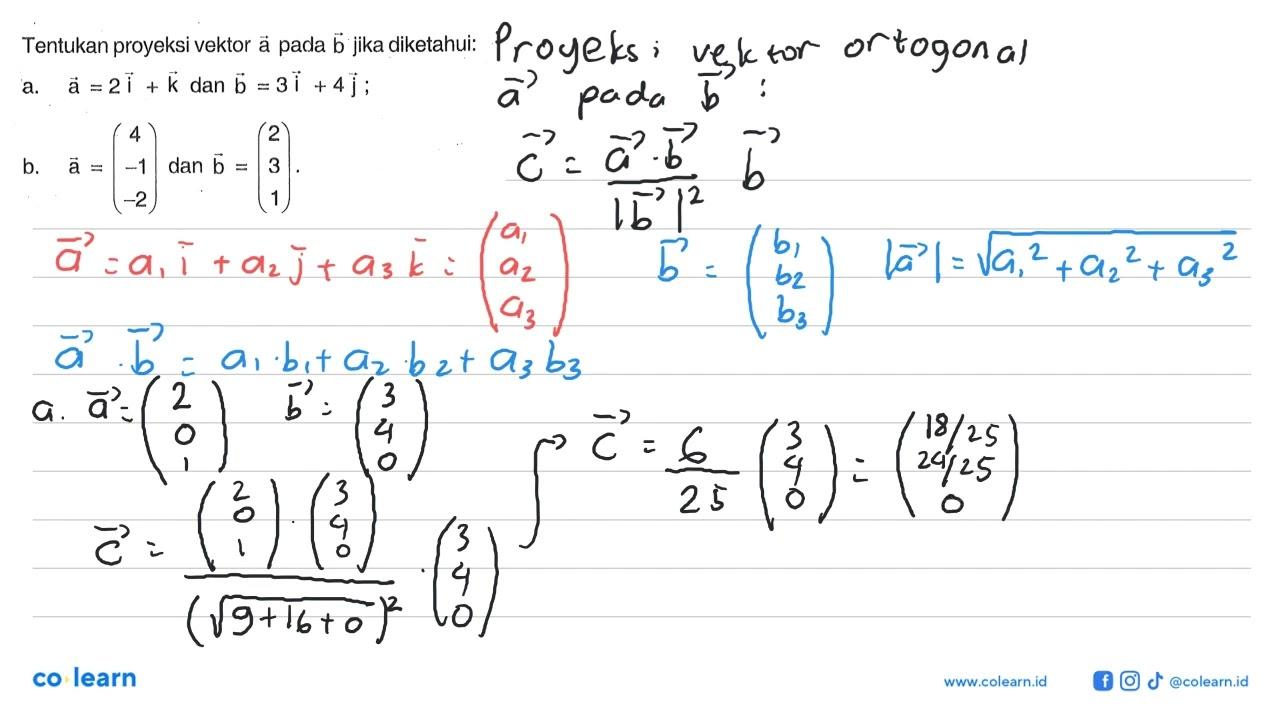 Tentukan proyeksi vektor ä pada vektor b jika diketahui:a.