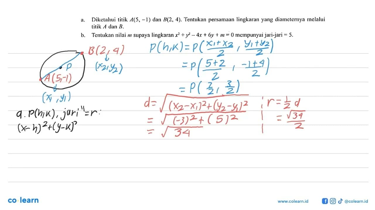 a. Diketahui titik A(5,-1) dan B(2,4) . Tentukan persamaan