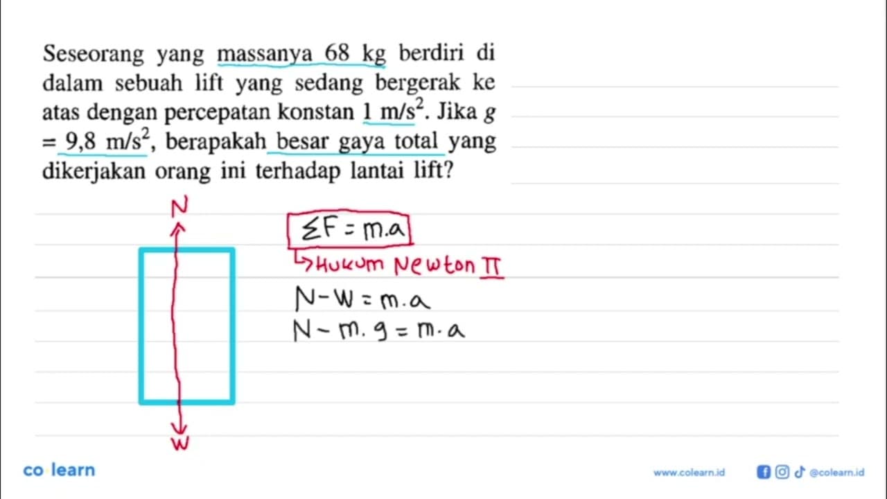 Seseorang yang massanya 68 kg berdiri di dalam sebuah lift