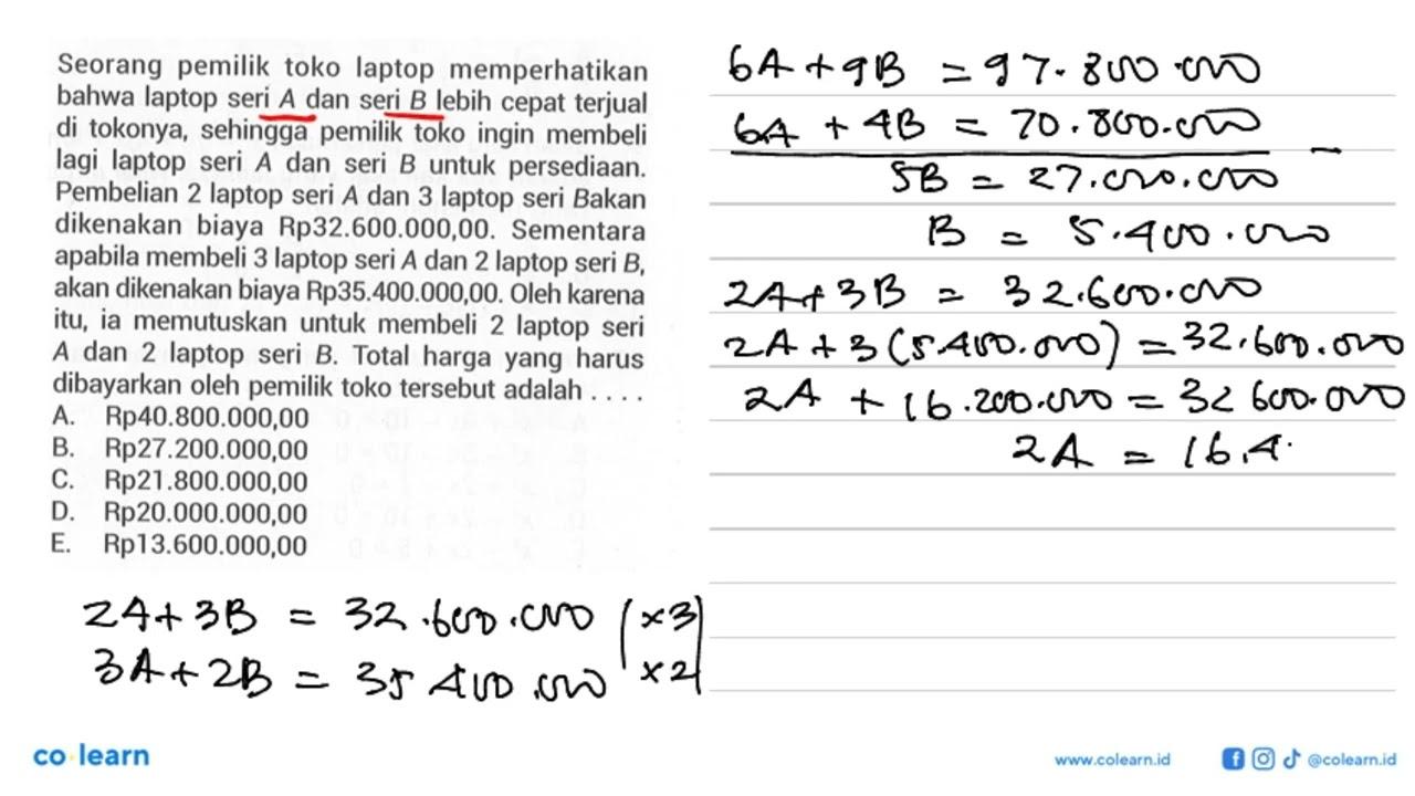 Seorang pemilik toko laptop memperhatikan bahwa laptop seri