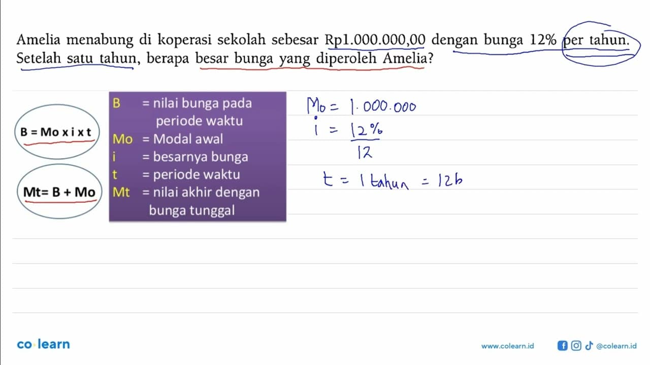 Amelia menabung di koperasi sekolah sebesar Rp1.000.000,00