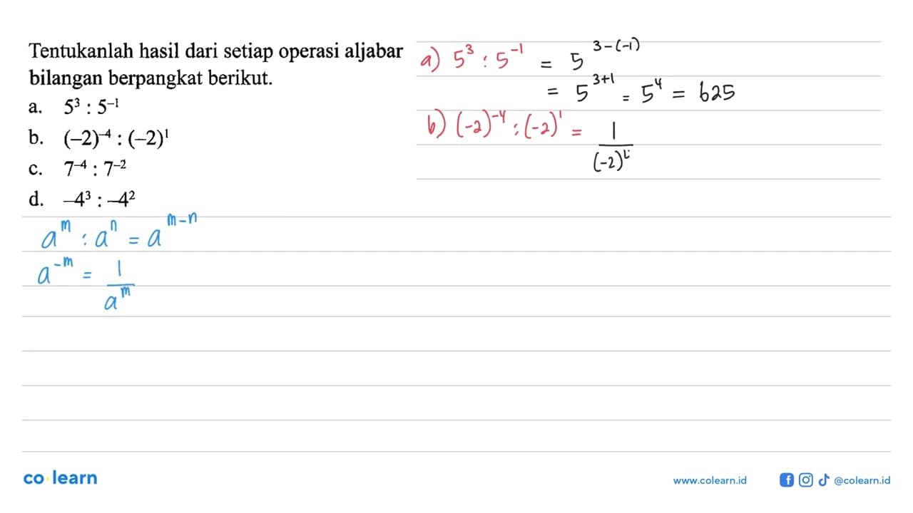 Tentukanlah hasil dari setiap operasi aljabar bilangan