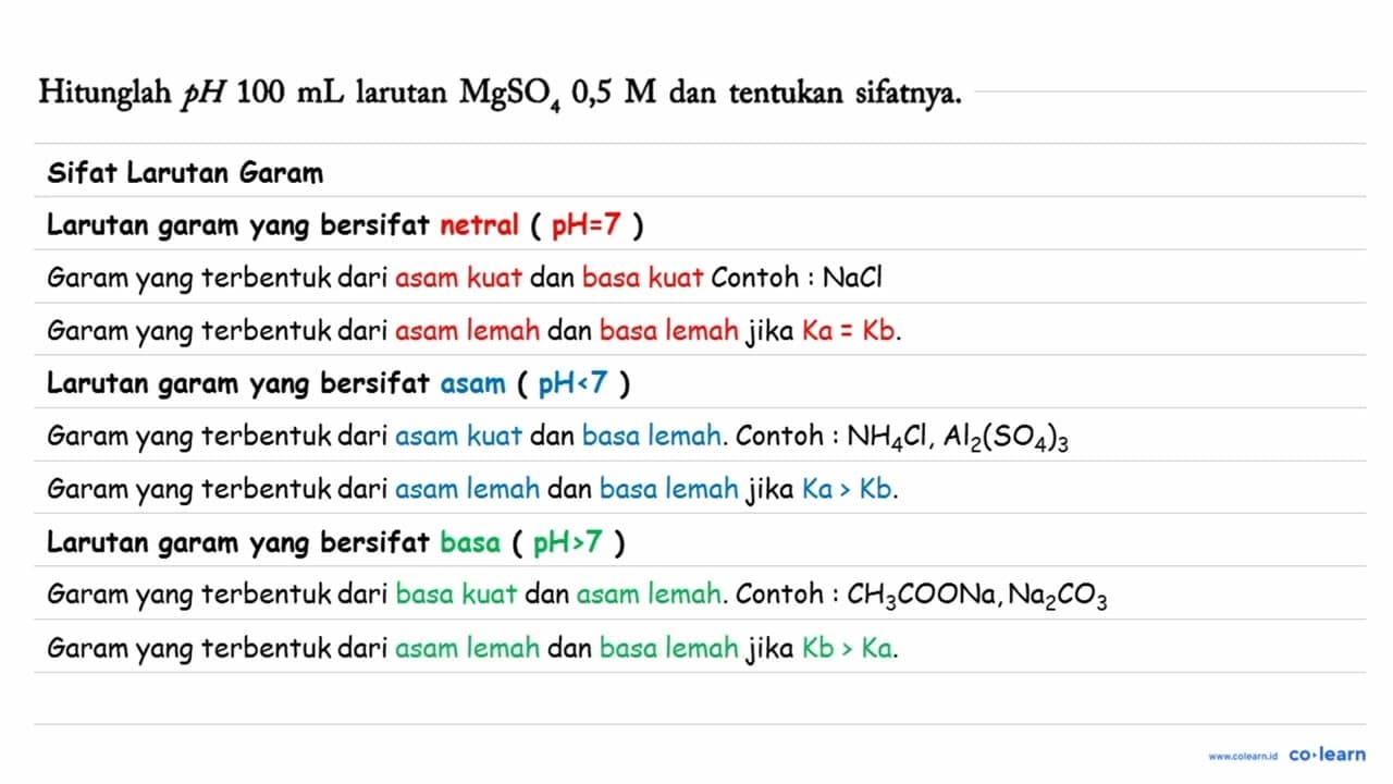 Hitunglah p H 100 mL larutan MgSO4 0,5 M dan tentukan