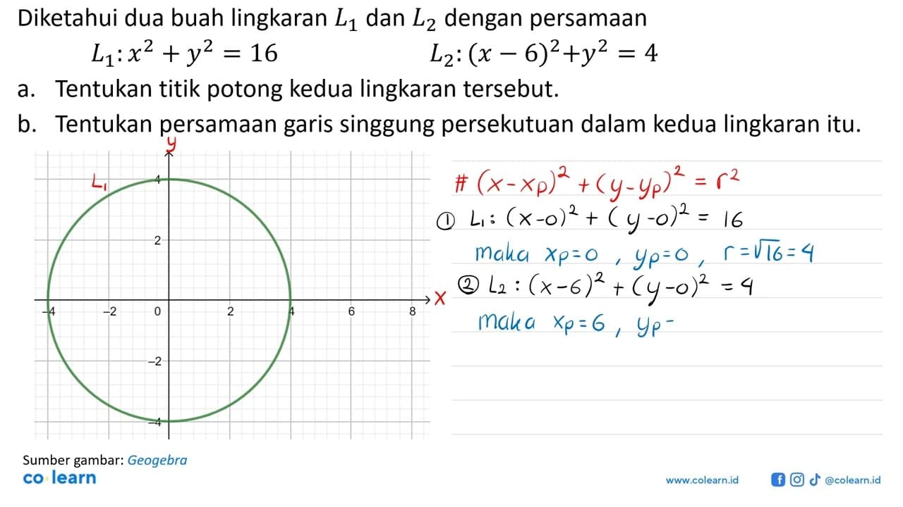 Diketahui dua buah lingkaran L1 dan L2 dengan persamaan L1: