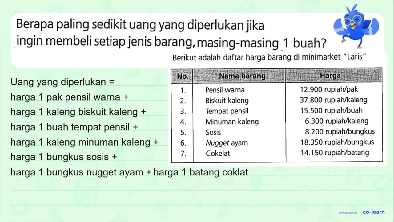 Berapa paling sedikit uang yang diperlukan jika ingin