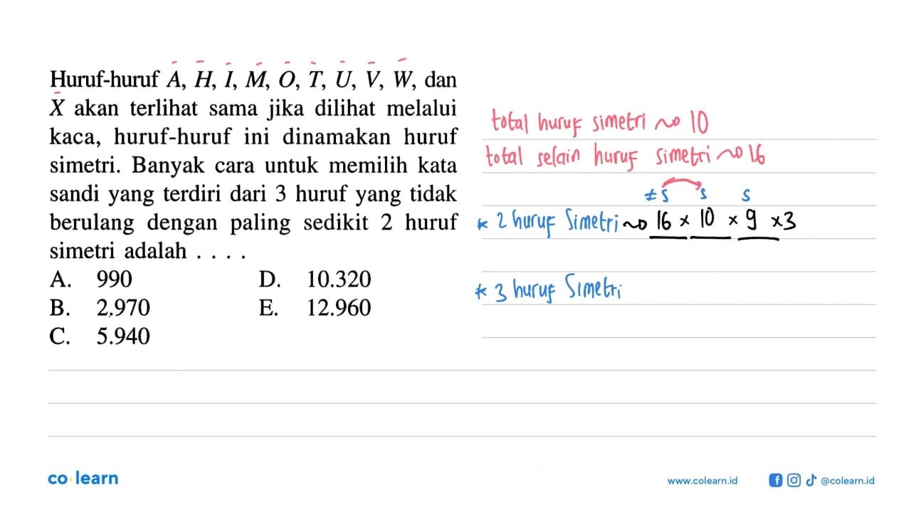 Huruf-huruf A, H, I, M, O, T, U, V, W, dan X akan terlihat