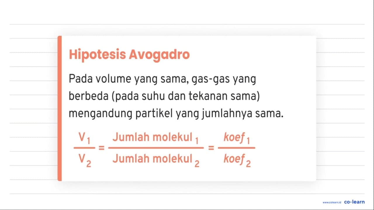 Pada suhu dan tekanan tertentu, volume gas-gas yang