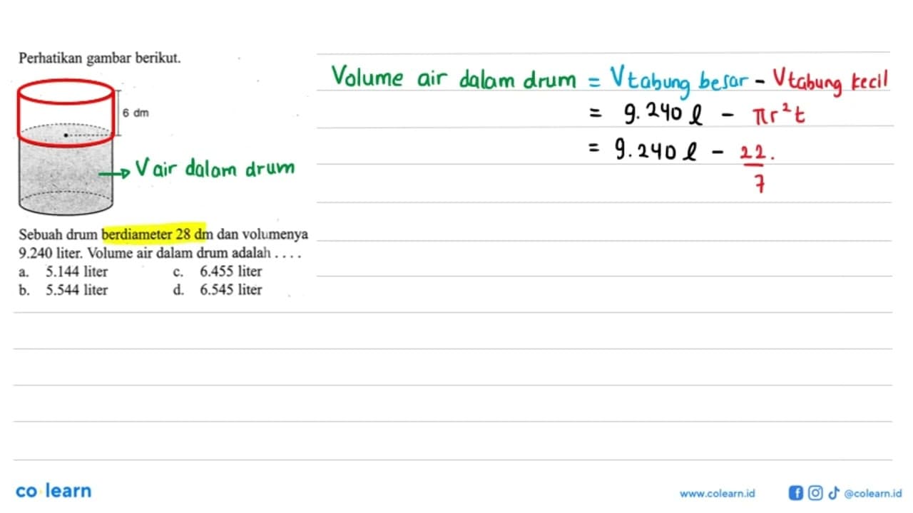 Perhatikan gambar berikut. 6 dm Sebuah drum berdiameter 28