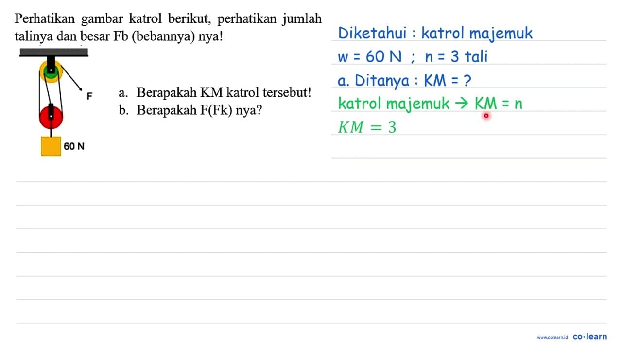 Perhatikan gambar katrol berikut, perhatikan jumlah talinya