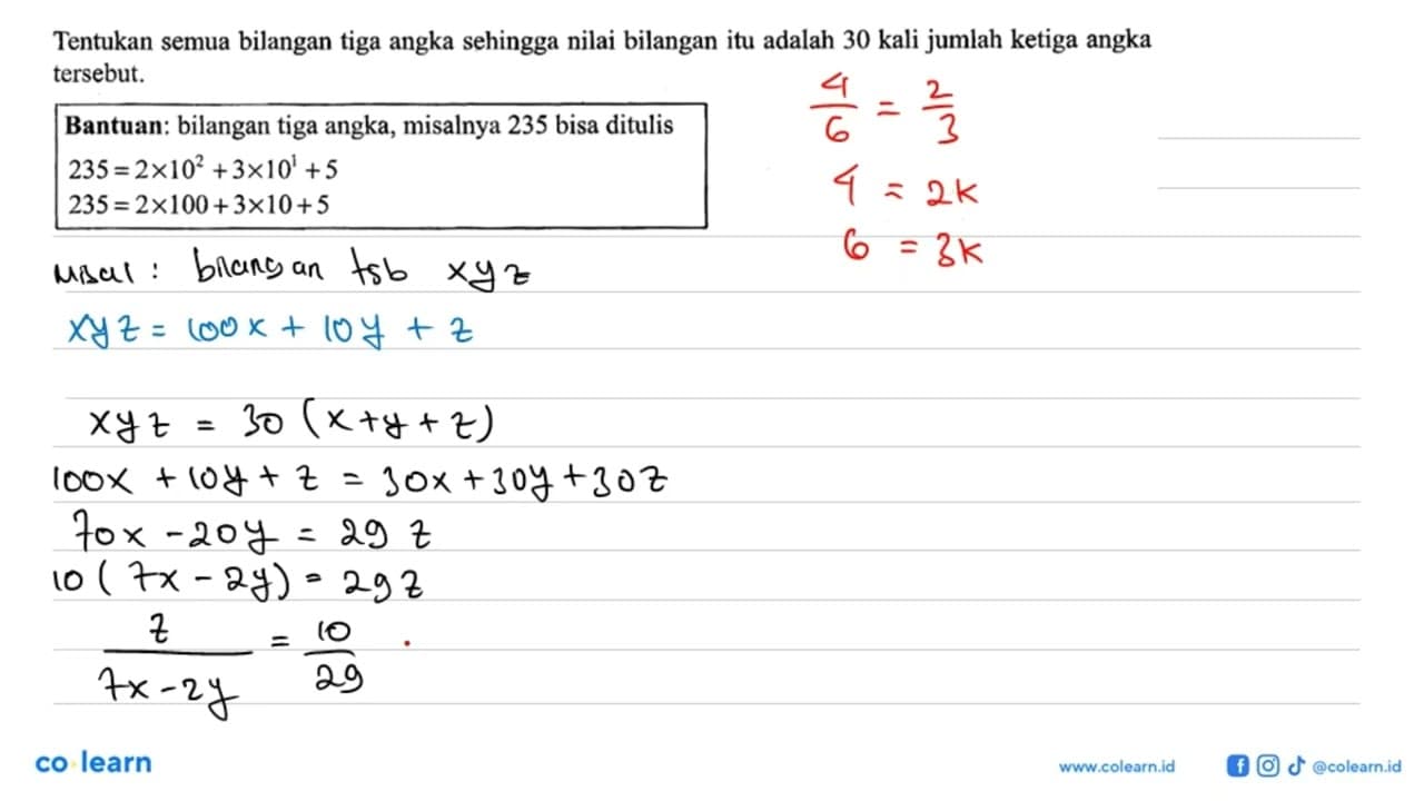 Tentukan semua bilangan tiga angka sehingga nilai bilangan