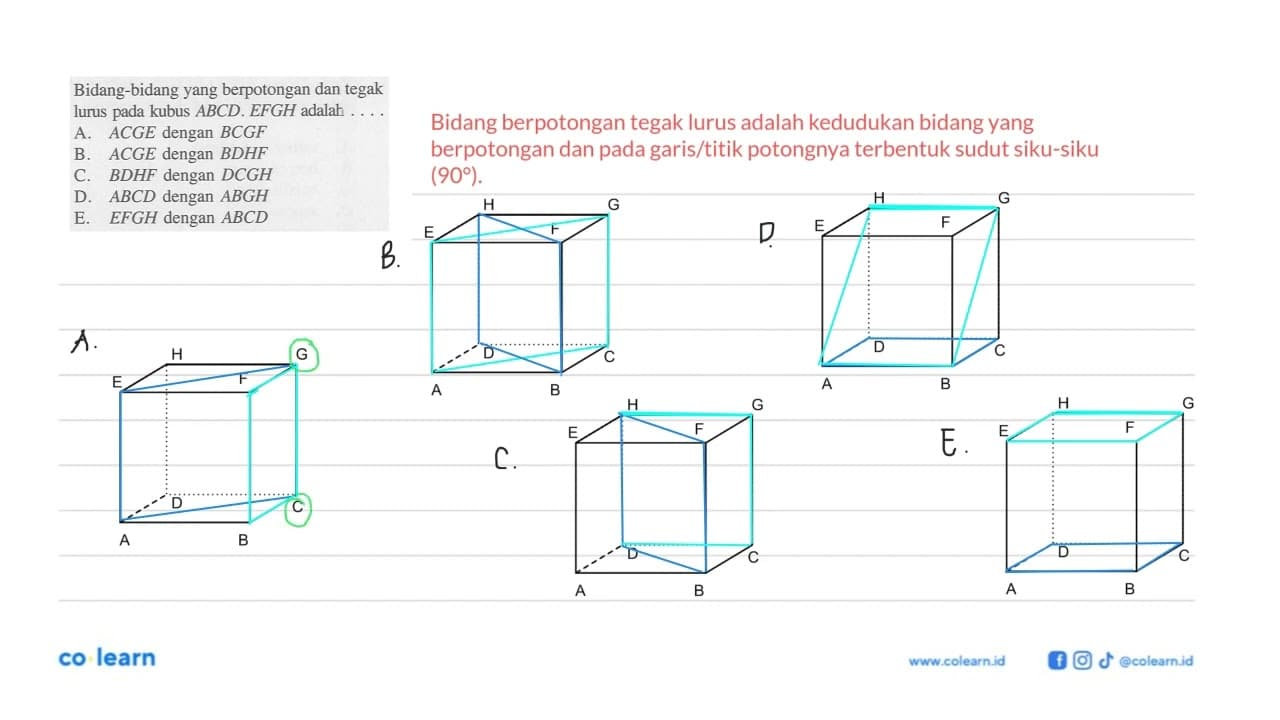 Bidang-bidang yang berpotongan dan tegak lurus pada kubus