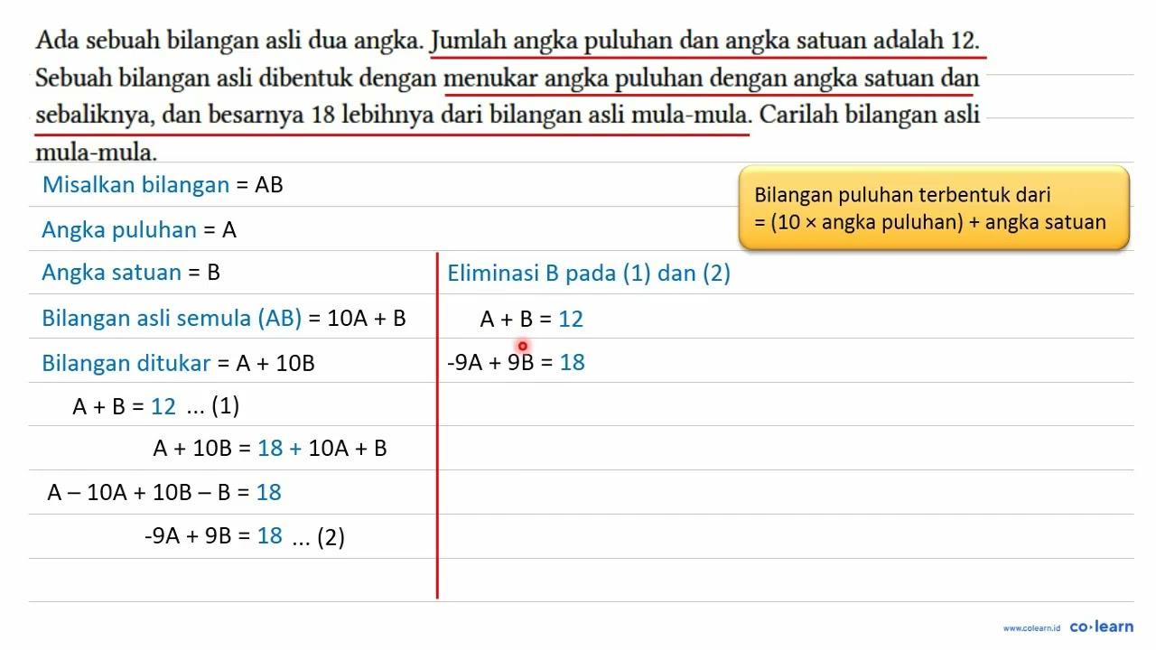 Ada sebuah bilangan asli dua angka. Jumlah angka puluhan