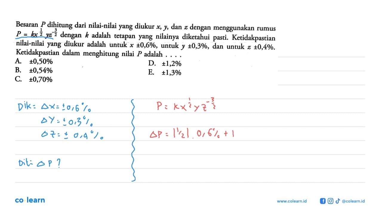 Besaran P dihitung dari nilai-nilai yang diukur x, y, dan z