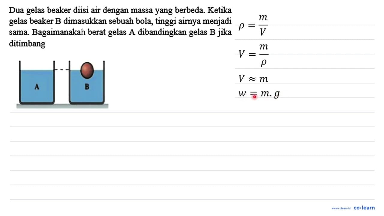 Dua gelas beaker diisi air dengan massa yang berbeda.