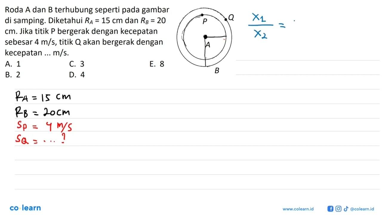 Roda A dan B terhubung seperti pada gambar di samping.