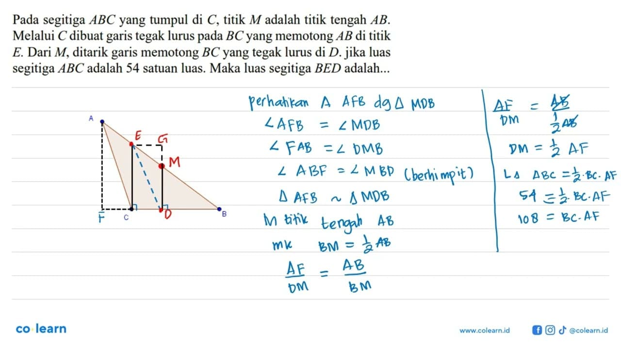 Pada segitiga ABC yang tumpul di C, titik M adalah titik