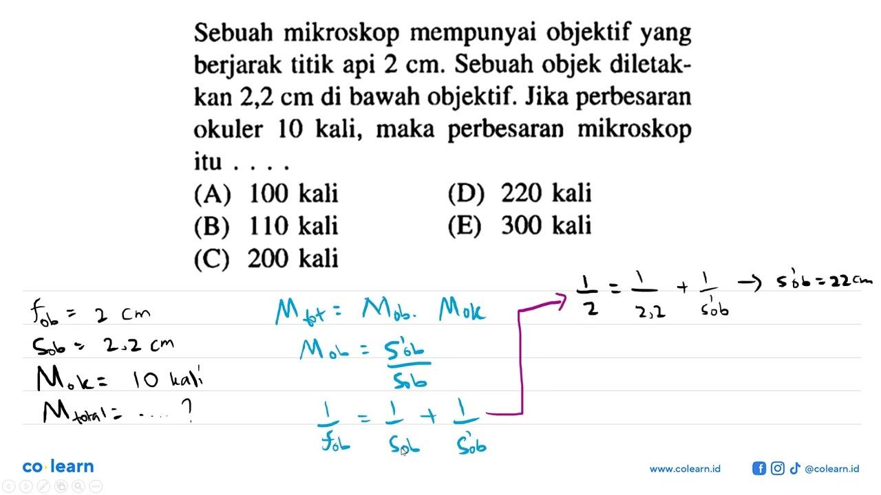 Sebuah mikroskop mempunyai objektif yang berjarak titik api