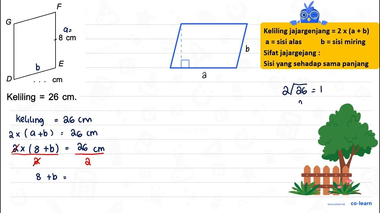 _(D) underbrace{8 cm { Keliling )=26 cm .)_(... . cm)^(F)