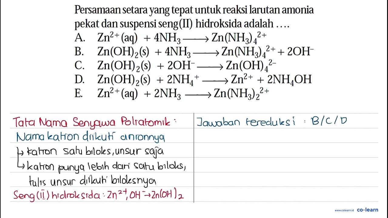 Persamaan setara yang tepat untuk reaksi larutan amonia