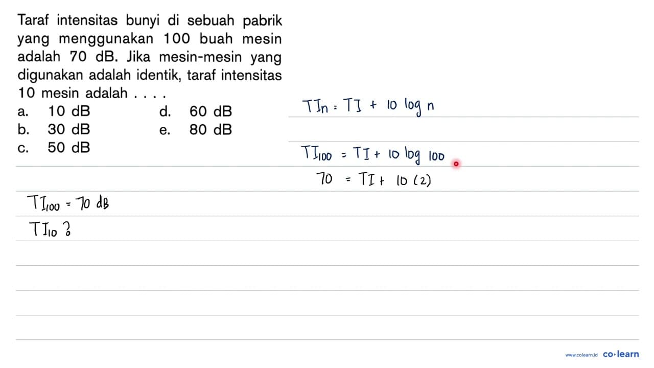 Taraf intensitas bunyi di sebuah pabrik yang menggunakan
