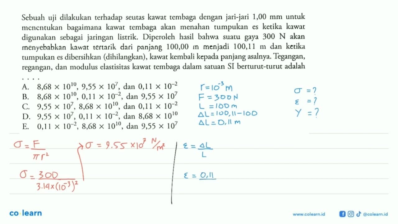 Sebuah uji dilakukan terhadap seutas kawat tembaga dengan