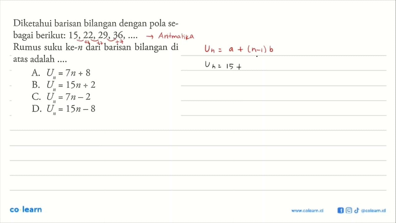 Diketahui barisan bilangan dengan pola sebagai berikut: 15,