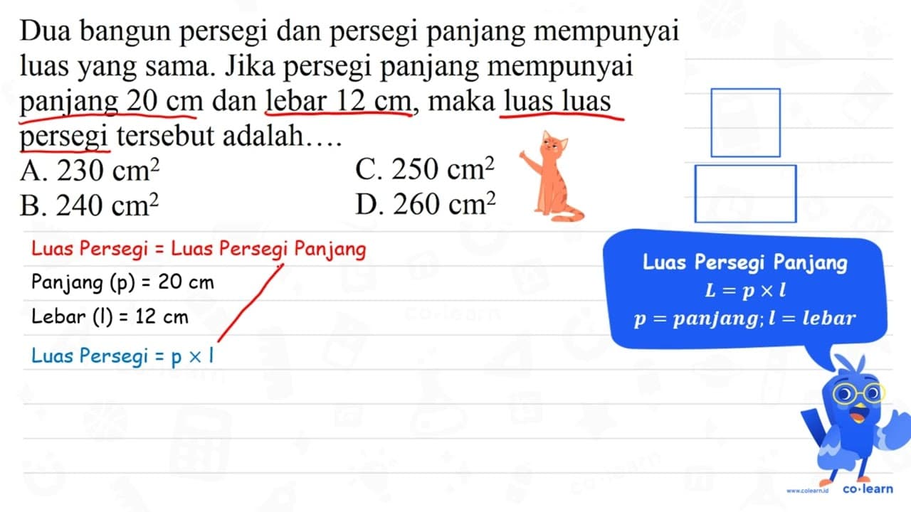 Dua bangun persegi dan persegi panjang mempunyai luas yang