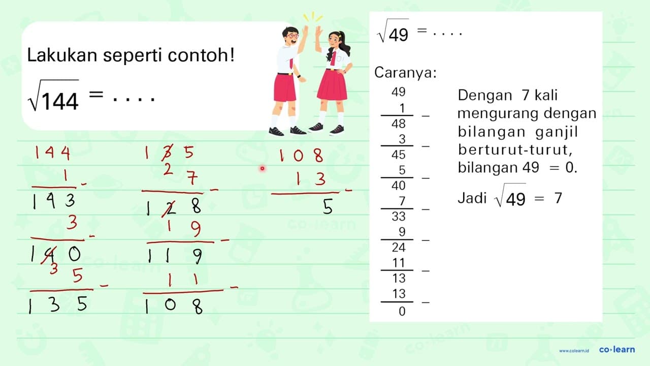 Lakukan seperti contoh! akar(144)