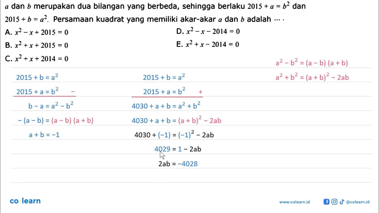 a dan b merupakan dua bilangan yang berbeda, sehingga