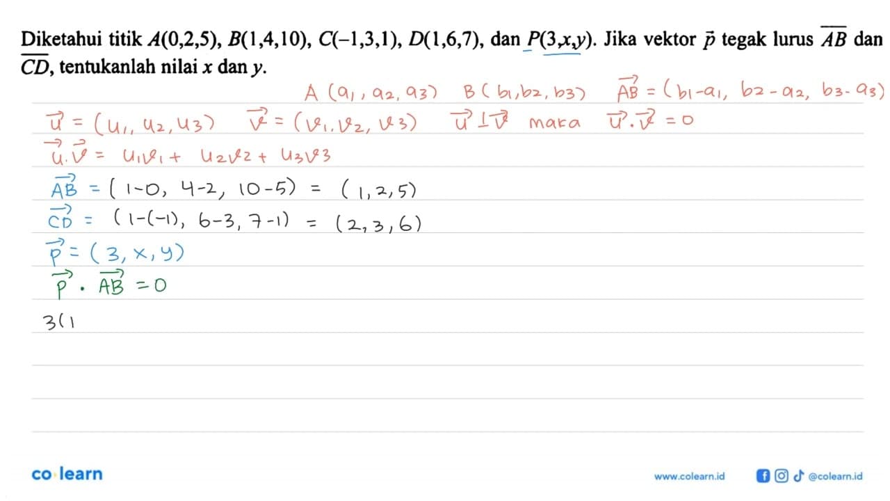 Diketahui titik A(0, 2, 5), B(1, 4, 10), C(-1, 3, 1), D(1,