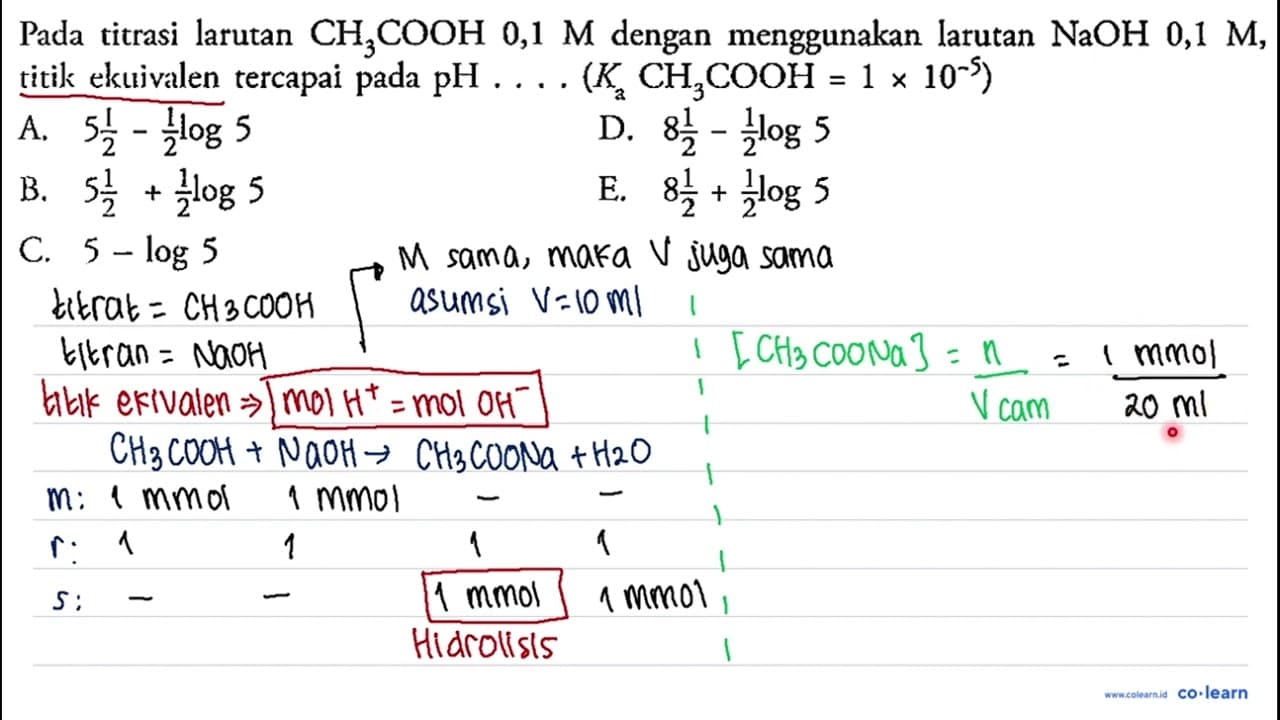 Pada titrasi larutan CH3COOH 0,1 M dengan menggunakan