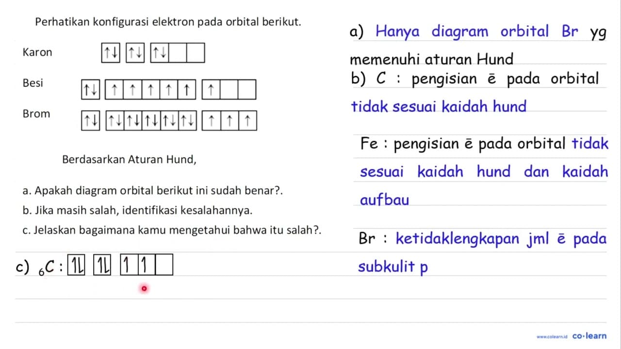 Perhatikan konfigurasi elektron pada orbital berikut. Karon