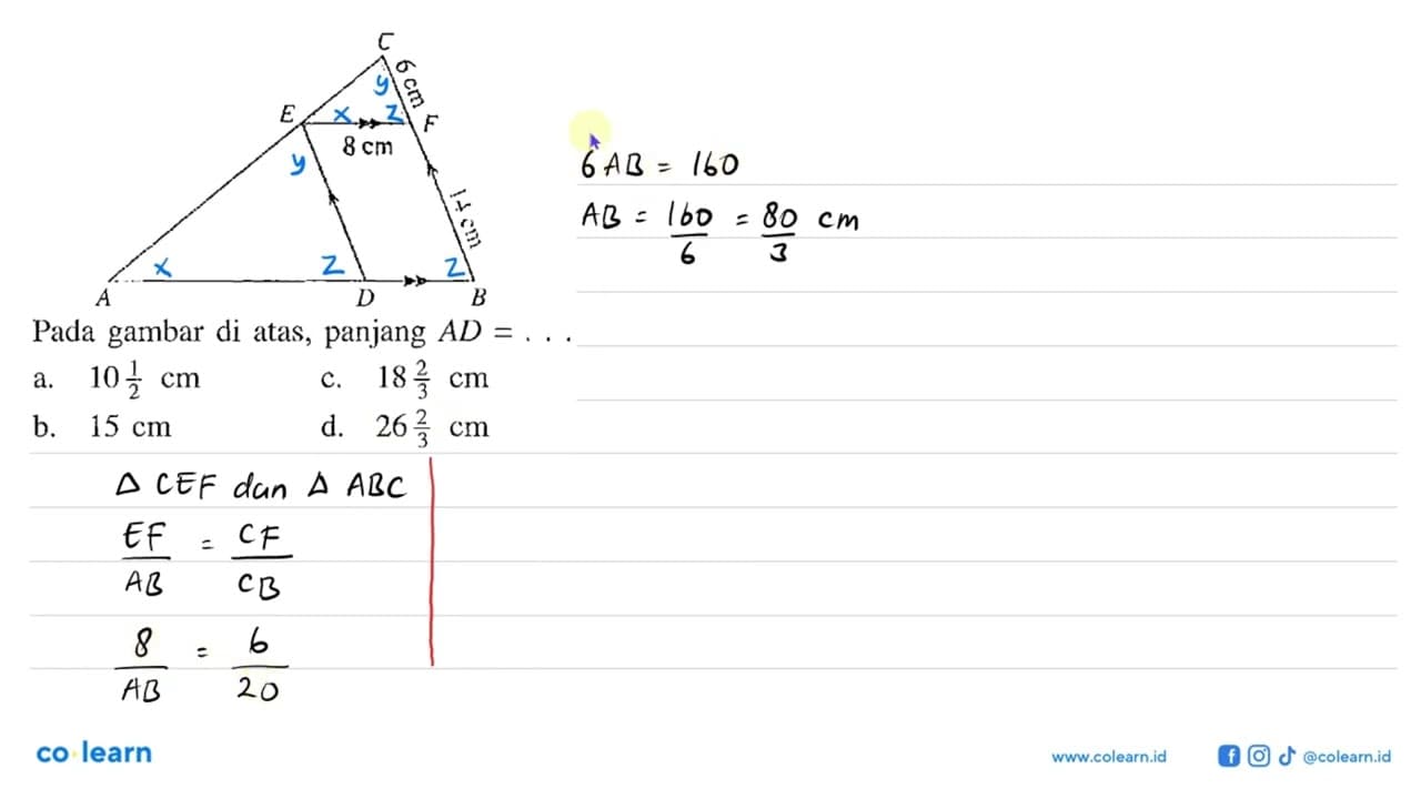 6 cm 8 cm 14 cm Pada gambar di atas, panjang AD= ..... a.