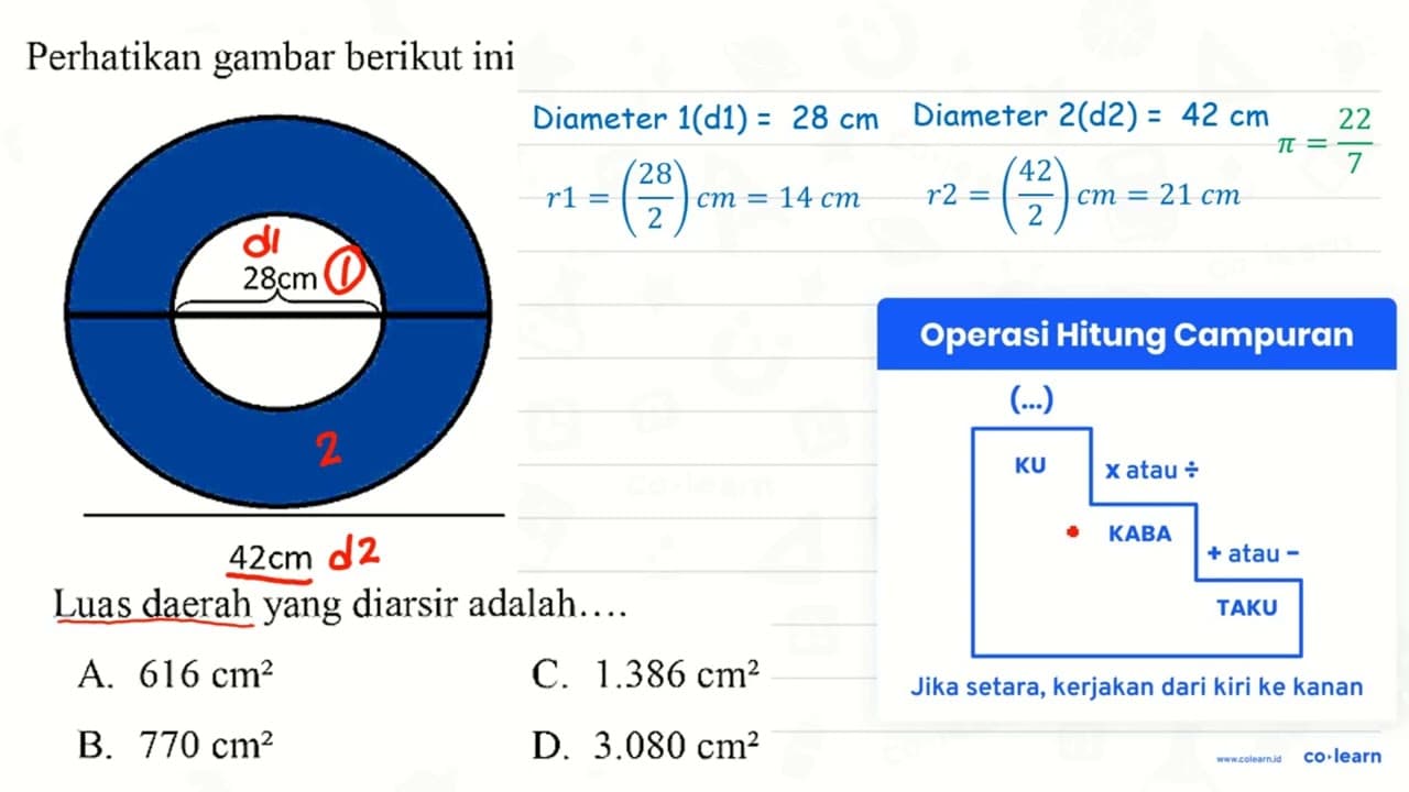 Perhatikan gambar berikut ini! 28cm 42cm ' Luas daerah yang