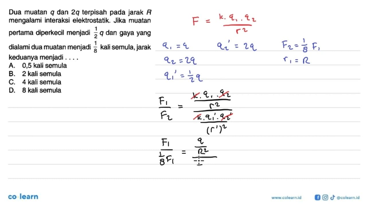 Dua muatan q dan 2q terpisah pada jarak R mengalami