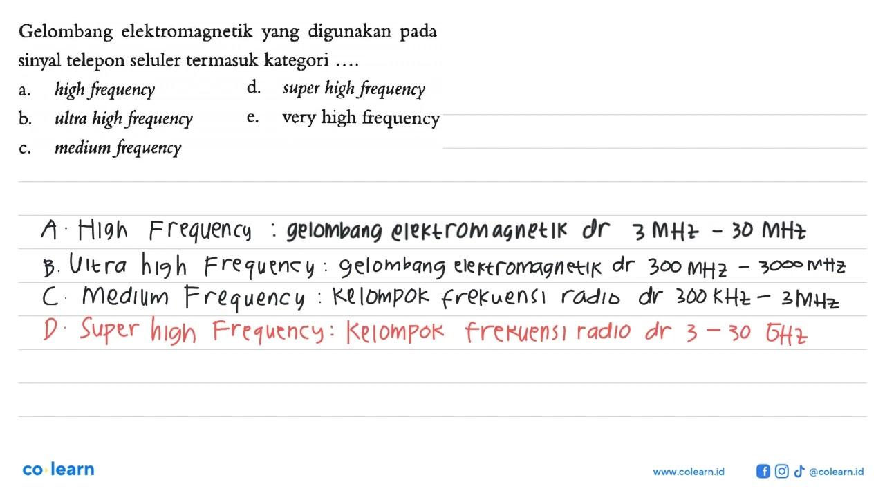 Gelombang elektromagnetik yang digunakan pada sinyal