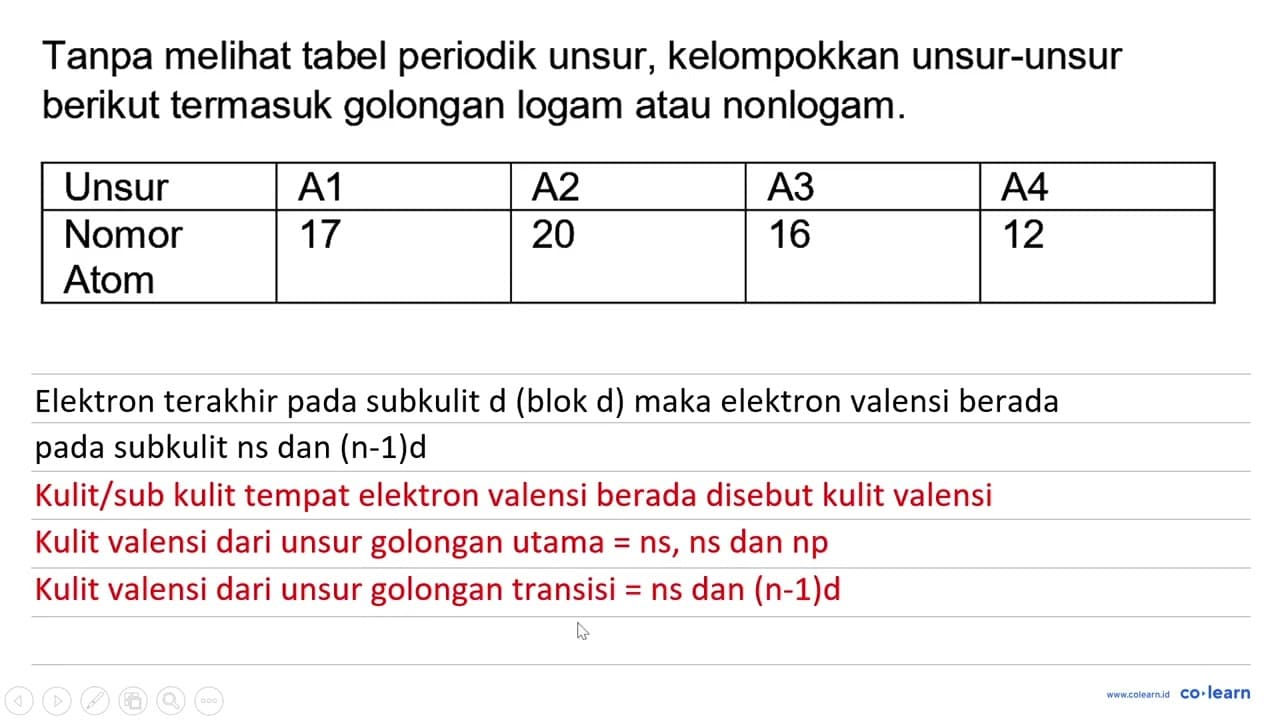 Tanpa melihat tabel periodik unsur, kelompokkan unsur-unsur