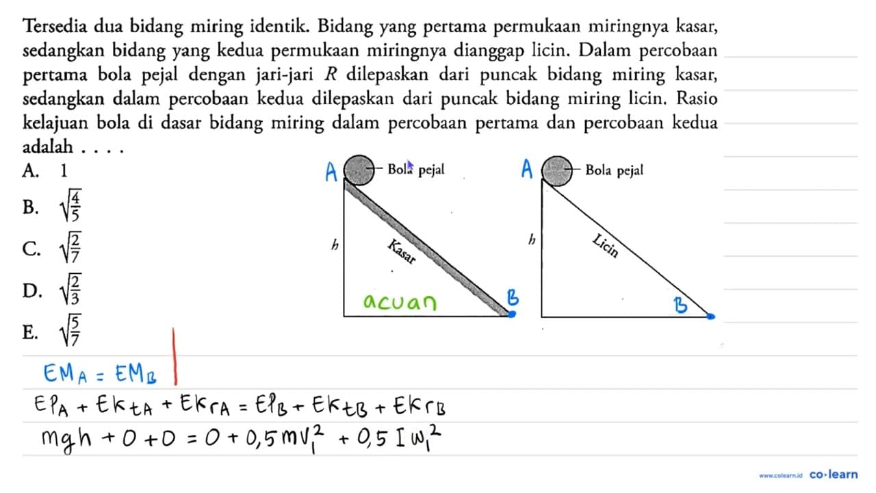 Tersedia dua bidang miring identik. Bidang yang pertama