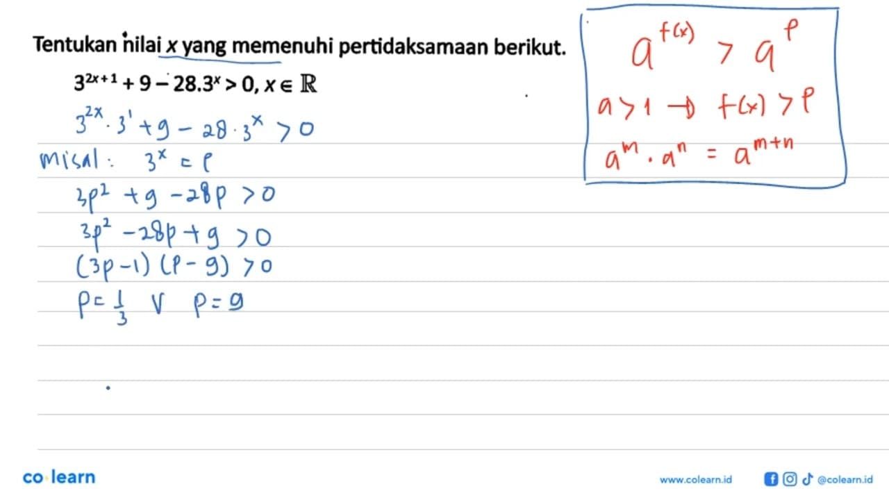 Tentukan hilai x yang memenuhi pertidaksamaan berikut.