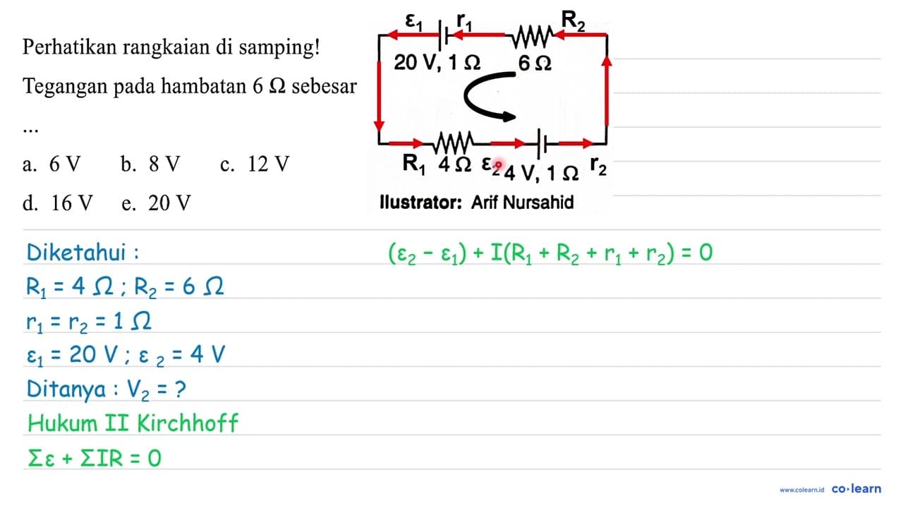 Perhatikan rangkaian di samping! Tegangan pada hambatan 6